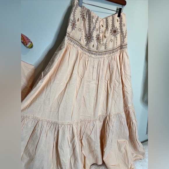 Free People Crystal Cove Linen Embellished Top & MIDI Skirt Set L - Picture 7 of 10